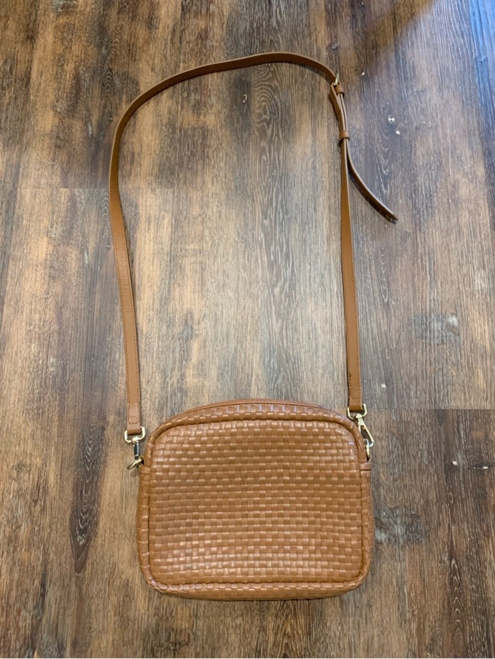 Quince Woven Crossbody Bag - Cognac Brown